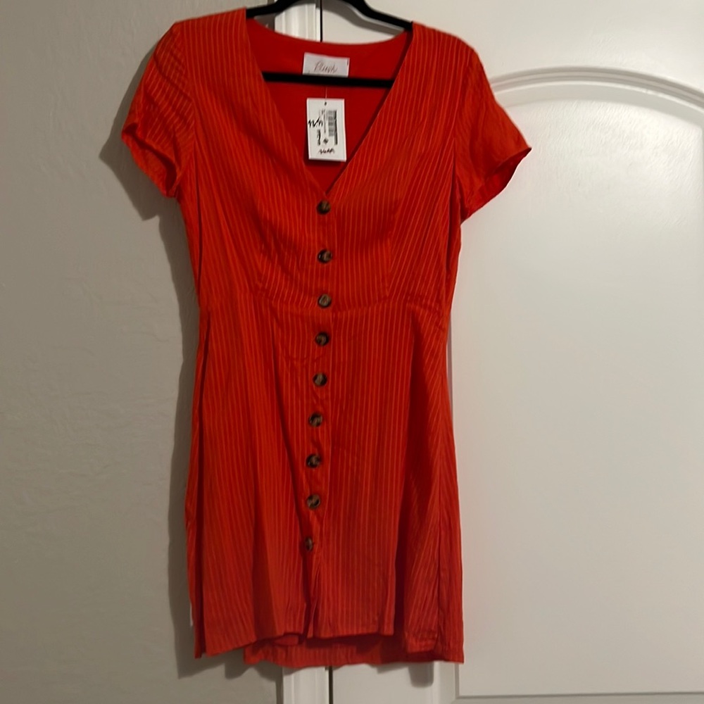Orange/ red mini button up dress